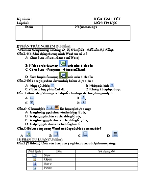 Đề kiểm tra 1 tiết môn Tin học Lớp 6
